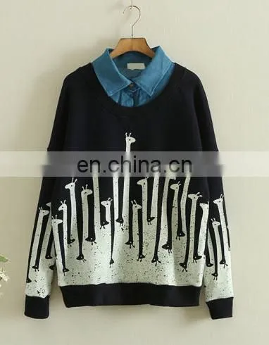 2017 Autumn Wholesale Long Sleeve Cotton Woven Jean Collar Women Sweatshirt photo-2