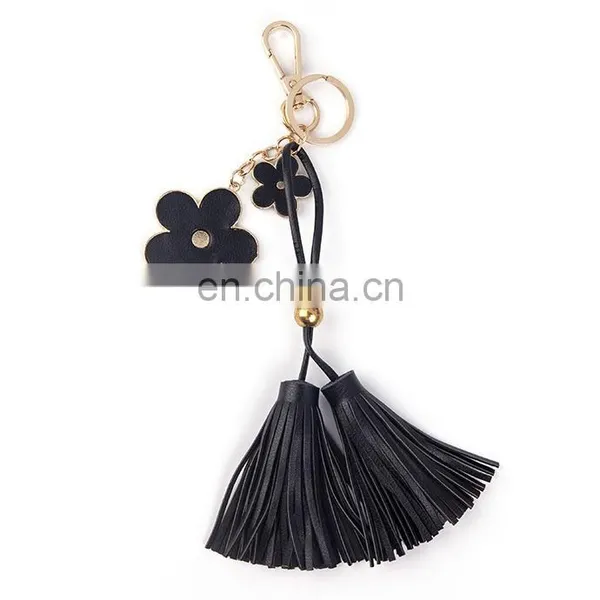 Creative Pendant Five Petal Flower PU Leather Fringed Keychain Bag Pendant Ornaments photo-4