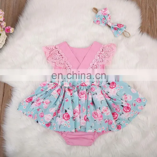 Organic Baby Clothes Rose Baby Romper Floral Ruffle Baby Gift Set photo-2