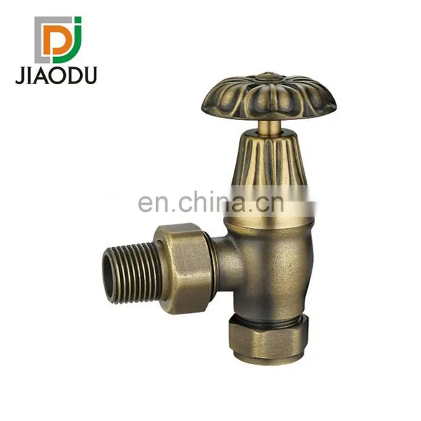 Traditional Antique Victorian Style Thermostatic Lockshield TRV Set of Pair Brass With Copper Finish Angled Radiator Valve photo-5