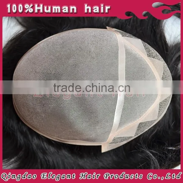 2015 Qingdao Hairpiece Factory Unprocessed Bleach Knots Full Swiss Lace India Hair Men Toupee photo-5