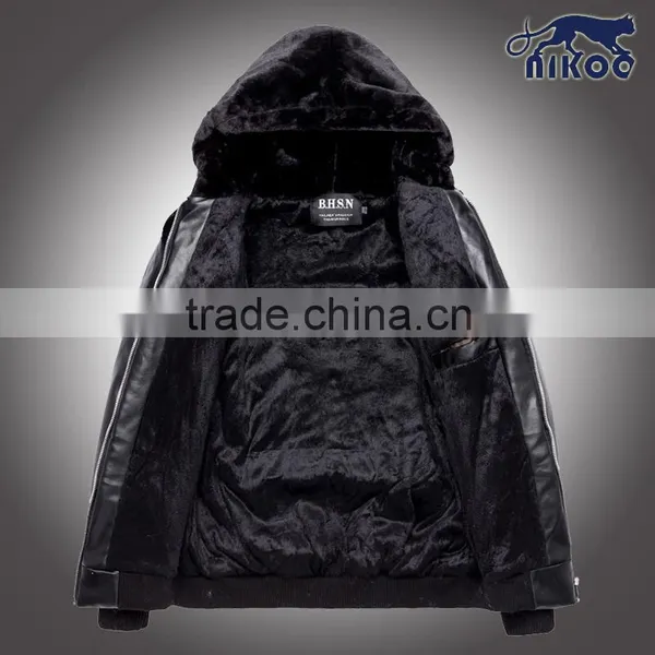 Fashion Black Men Leather Fur Jacket,Custom European Coat Fashion High Quality Leather Sleevess Jackets photo-4