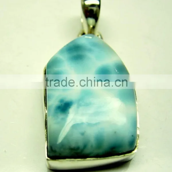 Larimar Uneven Cabochon Gemstone Pendant, 925 Solid Sterling Silver Pendants, Designer Bezel Pendant photo-2