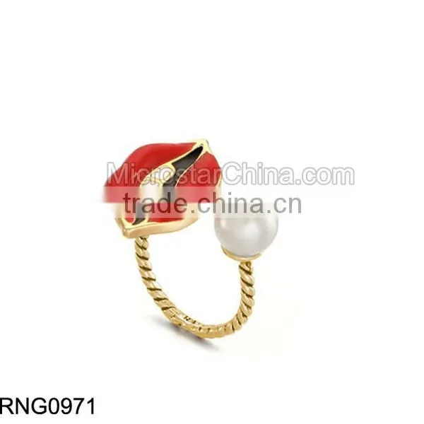 Korean Style Lips Ring With Pearl photo-3