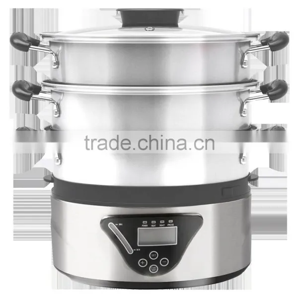 XJ-6K203 8L Elegant Design With LCD Display ,external Water Filter 800w Stainless Steel Electric Food Steamer