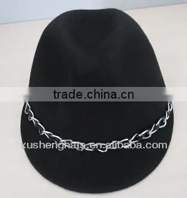 best selling black wool felt peaked cap with chain