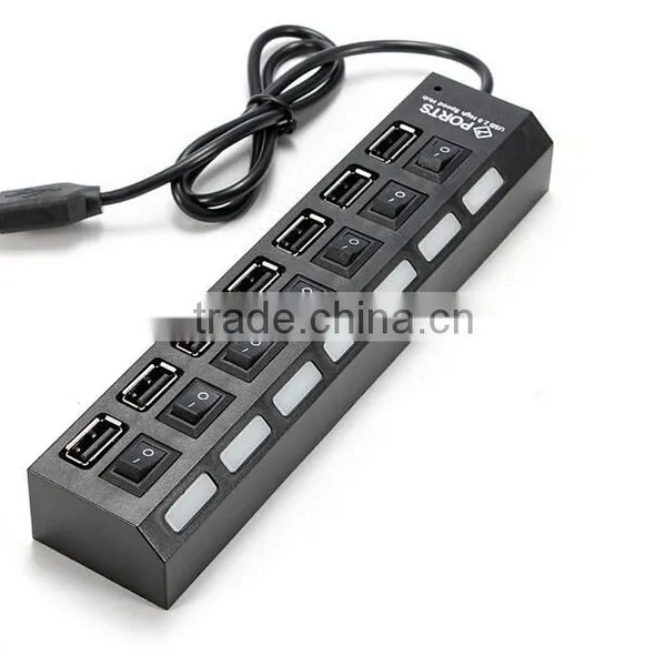 High Speed Charging Station USB 2.0 7-Port Hub Adapter With Individual Power Switches and LEDs photo-3