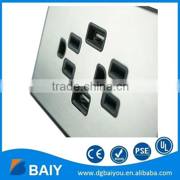Aluminum Alloy Gloss Surface US Plug Wall Socket 2 USB Outlets 2 USB Port photo-2
