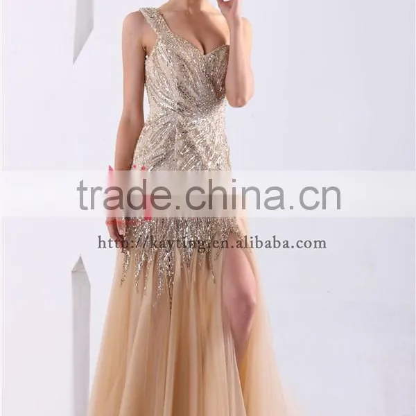 Fashion One Shoulder V Neck Beaded Long Japanese Prom Dresses 2015 Vestidos de Fiesta photo-3