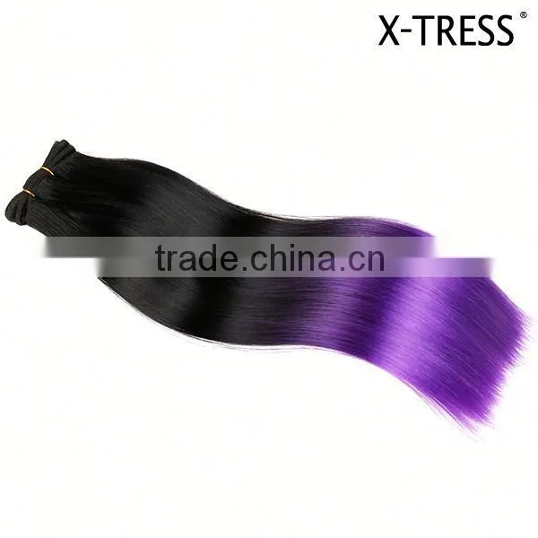 Free Sample Long Silk Straight Latest OEM Design1b Purple Ombre Synthetic Hair Extension From China photo-2