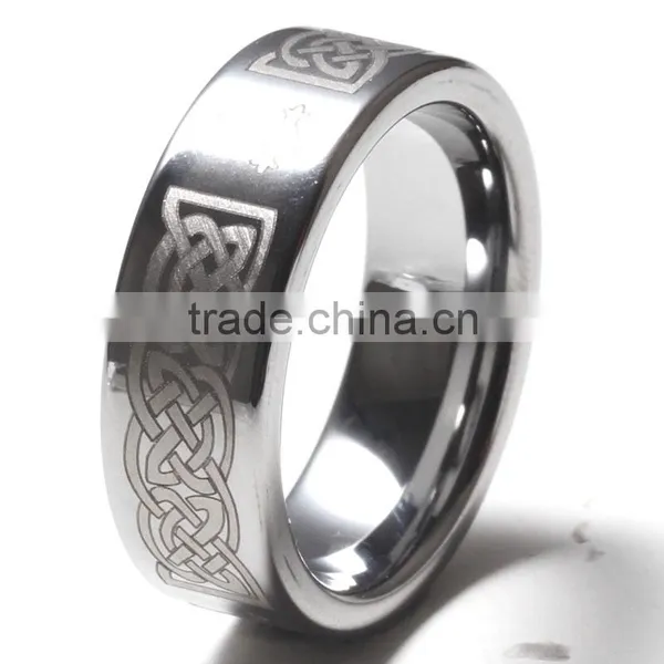 Step Down Edge Shiny Polished Wood Grain Paper Inlay Tungsten Rings photo-4