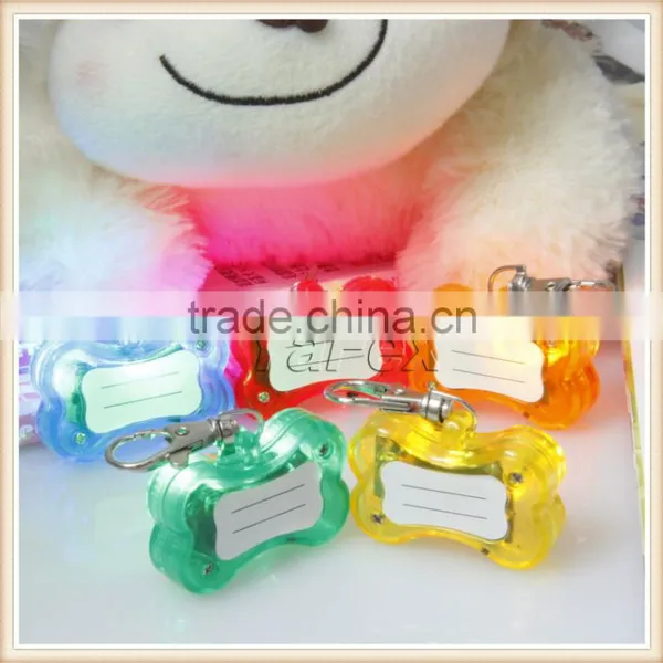 Led Pet Tag Lovely Bone Shaped Dog Collars & Leads Dog Cat Toy Flashing Light Puppy Pendant With Key Chain photo-2