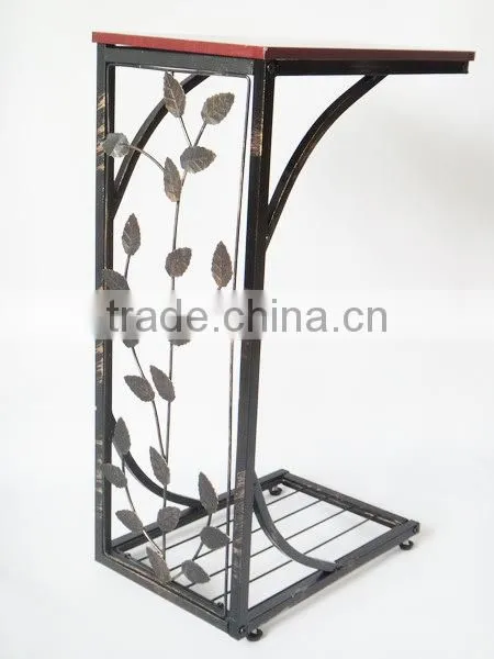 RH-4424 Metal Accent Wooden Table Vine Leaf Design Modern Sofa Side Table photo-3