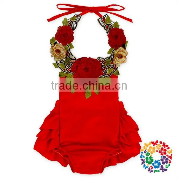 Wholesale Fashion Design Baby 3D Rose Flower Halter Bodysuit Backless Custom Made Rompers photo-3