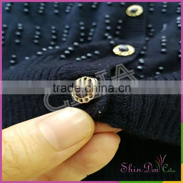 Factory Directly Wholesale Girl v Neck Knitting Sweater Coat With Peal photo-4