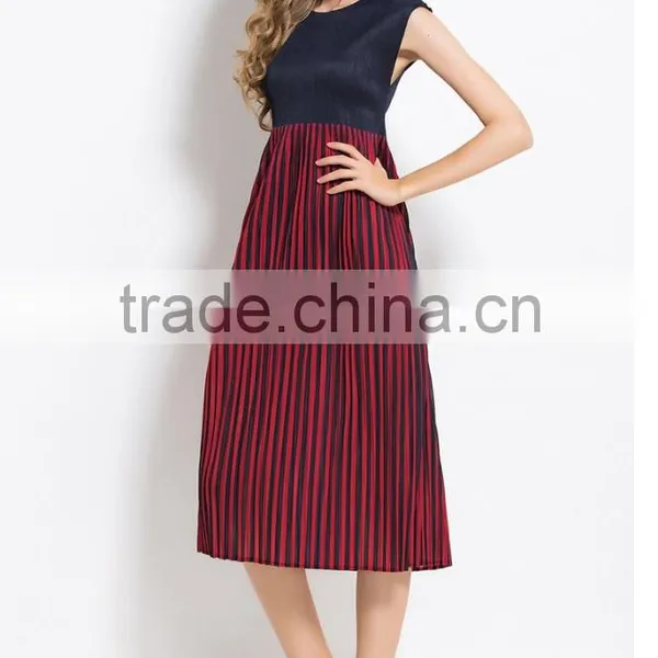 Summer Colors Splicing Sleeveless Wrinkled Dress for Women photo-2