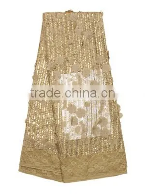 Fashionable Gold Color Handwork 3D Flower French Net Lace Fabric French Lace for Bride Dress FL1381