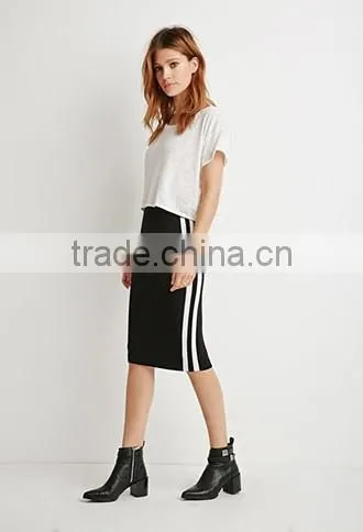 Ms 100% Cotton Stripe Pencil Bust Skirt in Baseball photo-2