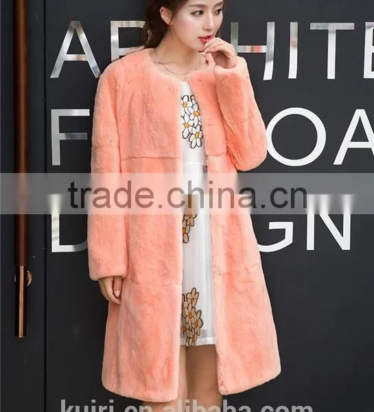 Natural Rabbit Fur Jacket With Belt Women Real Whole Skin Rex Rabbit Fur Overcoat photo-2