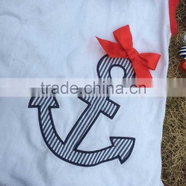 2015 New Hot Sell Anchor Red White Girl Outfits With Matching Necklace and Bow Wholesale Set photo-4