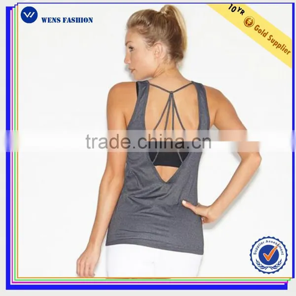 Women Workout Clothing Nylon Spandex Low Yoga Wear Fitness Gym Tank Top photo-2