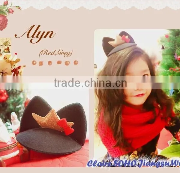 Wholesale RED CAT EAR MINI TOP HAT WITH GOLD CROWN photo-2