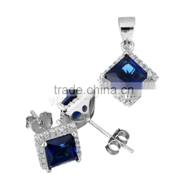 Fashion Jewelry Cubic Zirconia Micro Pave 925 Sterling Sliver Royal Blue Jewelry Set photo-2