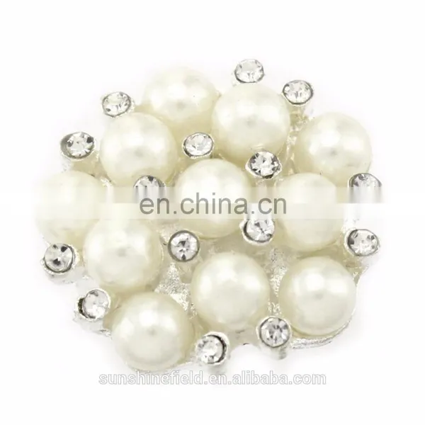 Alloy Rhinestone Button With Pearl for Accessories Clear With Silver Plating photo-2