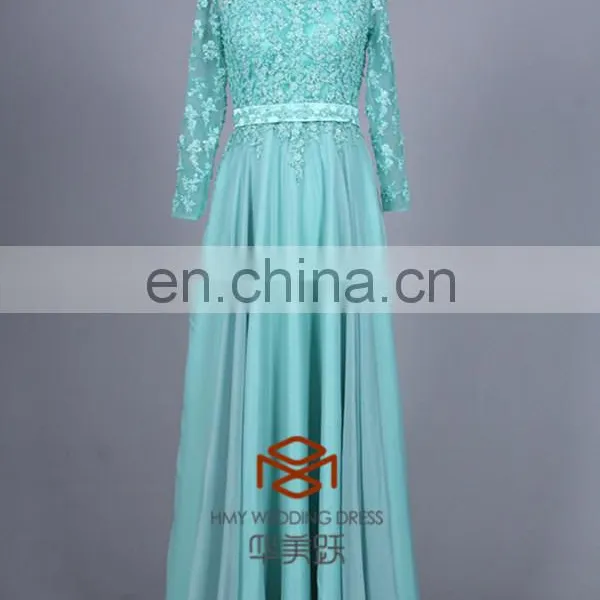 Lace Embroidered Royal Blue Long Sleeves Maxi Evening Dress For Fat Women HMY-CDA041 Ladies Long Evening Party Wear Gown photo-5