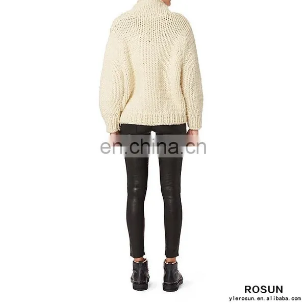 100% Manhand Chunky Knitted Turtlenck Long Sleeves Sweater In White photo-4