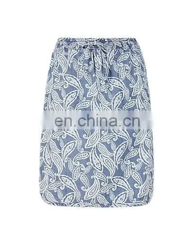 2015 Fashion Mature Women Abstract Print Denim Track Mini Skirt photo-2