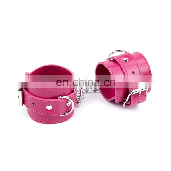 Bondage Black PU Leather Wrist & Ankle Restraints 3 Rings Restraints Adult Novelty Product