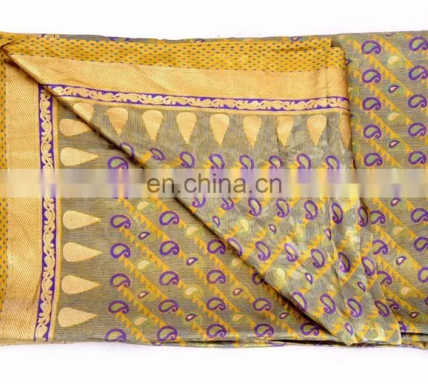 Indian Yellow Banarasi Silk Saree With Unstitched Blouse Piece Craft Paisley Fabric photo-3