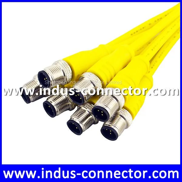 M12 3 Pin Male Straight Green Yellow Jacket Color Customized Length Molded Cable