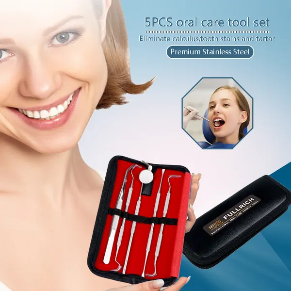 Stainless Steel 5PCS Dental Tools Set Adult Oral Dental Hygiene Set With Dental Tweezers