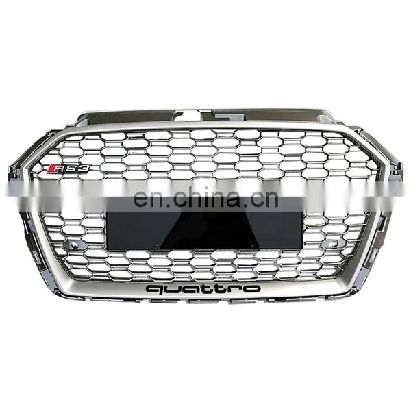 Auto Grille Front Bumper for Audi A3 Change to RS3/S3 RTS Black Silver High Quality Center Honeycomb Mesh Grill2017-2019 photo-2