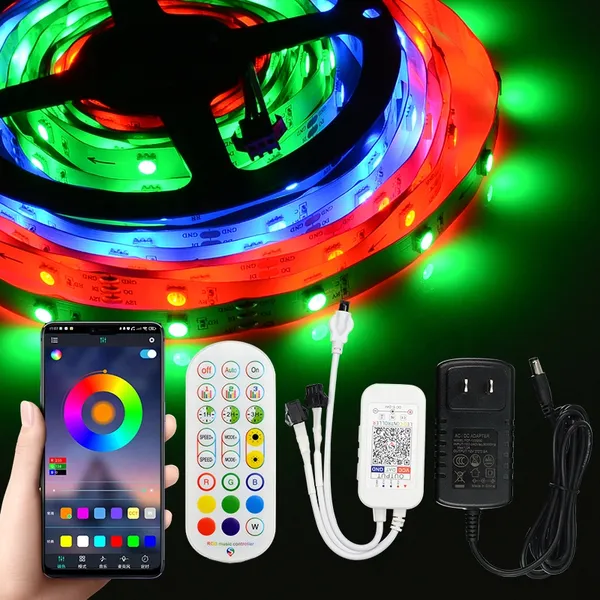 Full Rgb Kit Music 21key Control SMD 5050 5M Blue Tooth Digital RGB LED Strip Light Kit App Control photo-3