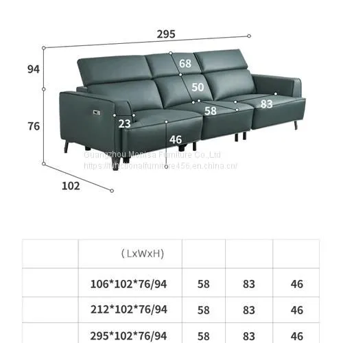 New Italian Style First Layer Cowhide Straight Row Functional Sofa Modern Minimalist Manual Headrest Metal High Leg Leather Sofa photo-4
