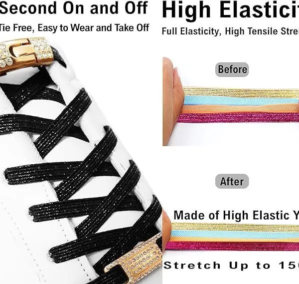 Elastic No Tie Shoe Laces With Bling Diamond Locks & Charms for Women's Sneakers photo-2