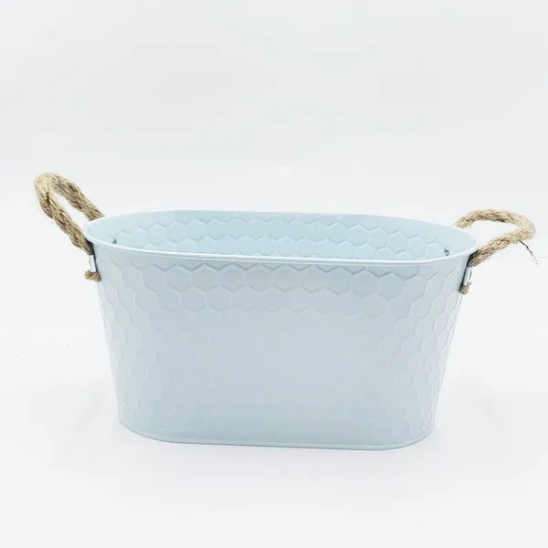 Pastel Oval Metal Planter Basket, Honeycomb Embossed Iron Bucket With Handles for Farmhouse Dried Flower Home Decor photo-4