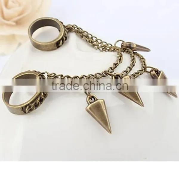 Europe and the United States Punk Wind Texture Rivet Tassel Double Loop Ring photo-5