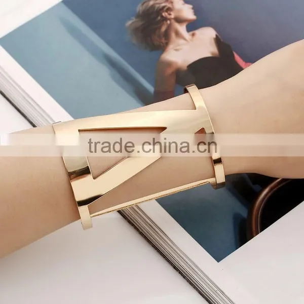Punk Style Silver/Gold Colour Good Polishing Alloy Wide Metal Bangle AZQJ0051 photo-2