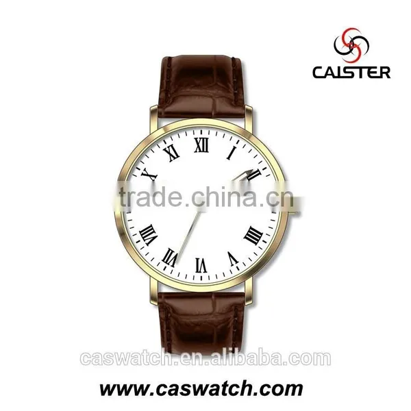 Classic Design Slim Case Leather Watch, Ultra-thin Rose Gold Plated Men's Watch Watch, Roman Numerals Stainless Steel Watch photo-3