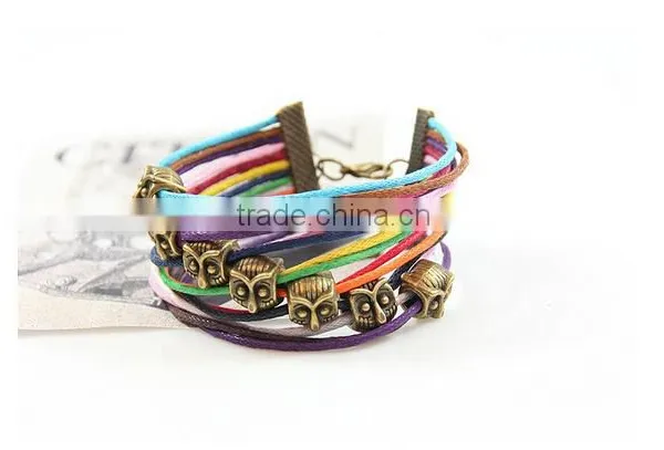 >>hot Selling Cute Promotional Colorful Multi Strands Cord Owl Bracelet/ photo-2