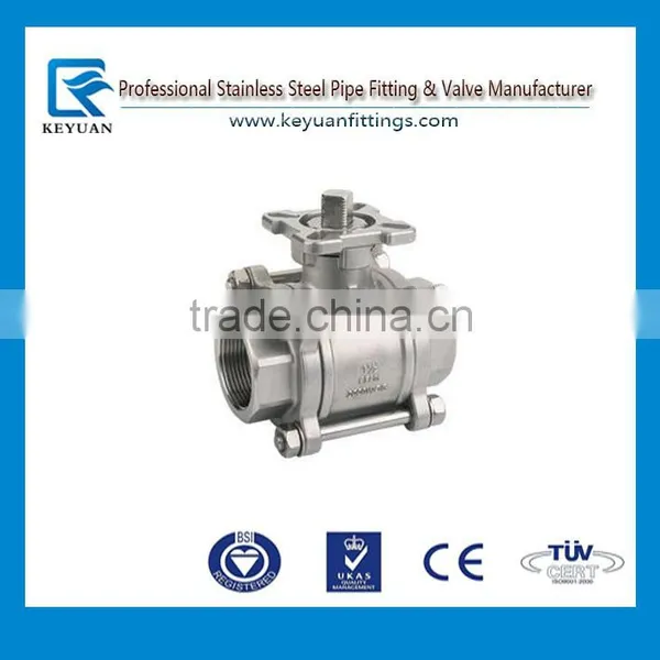 Three Pieces 1000 Wog Threaded Full Port Stainless Steel 3pc Mounting Pad Ball Valve