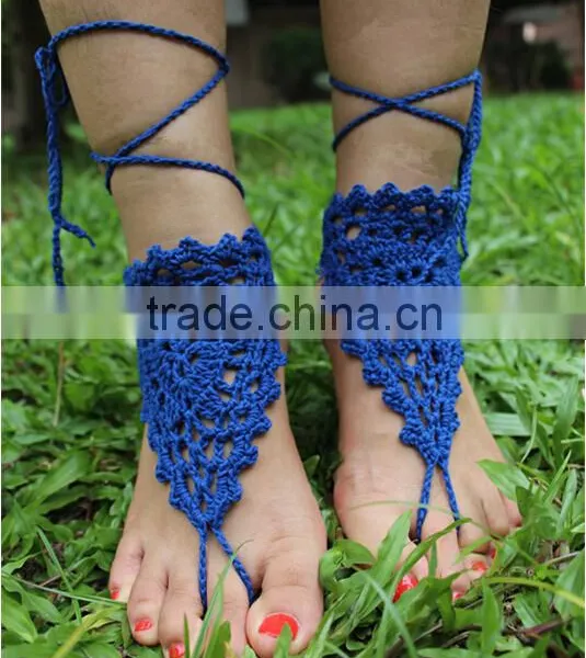 Crochet Barefoot Sandals Beach Wedding Yoga Shoes Foot Jewelry Black Khaki Blue White photo-5