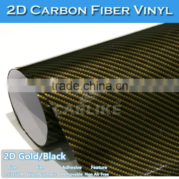 CARLIKE 1.27x50M Wholesale Gold and Black PVC 2D Carbon Fiber Vinyl Wrap