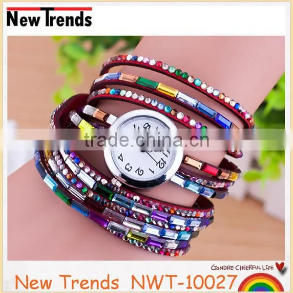 Fashion Lady Watch Korea Colorful Rhinestone Leather Wrist Watch photo-4