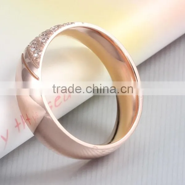 Stainless Steel Rose Gold Pave Setting Cubic Zirconia Dimond Ring photo-3