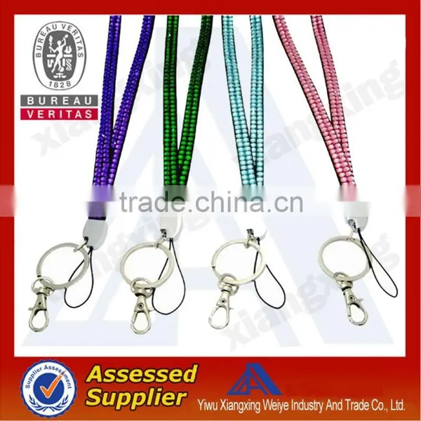 Customize Two Rows Rhinestone Lanyards With Keychain